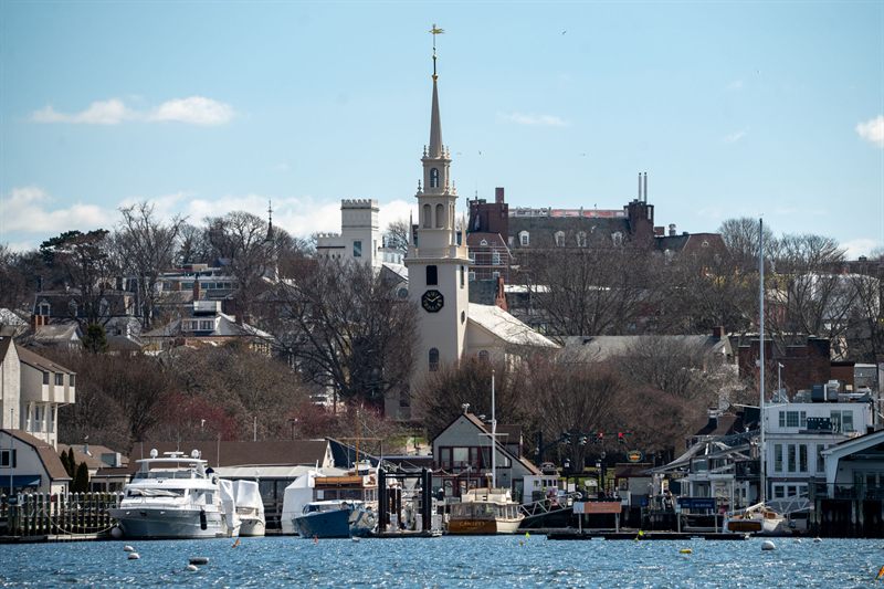 New England steeple and harbor