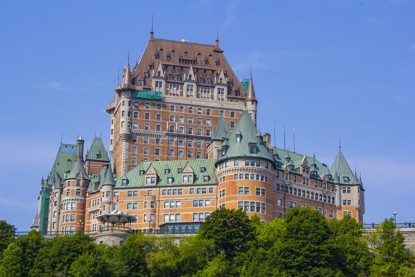 Chateau Frontenac rising above the trees of Old Quebec